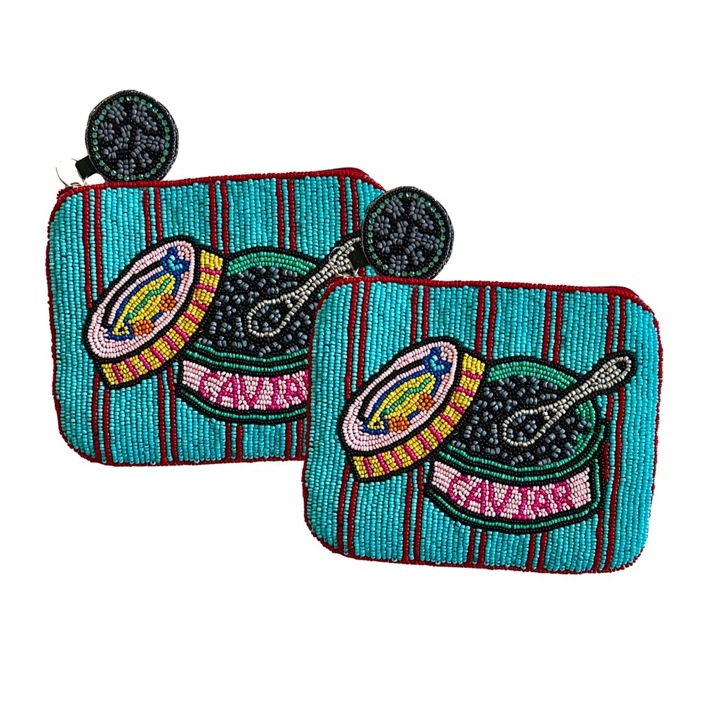 Caviar Coin Purse, Luxury Vacation Caviar Beaded Bag - Picture 3 of 4